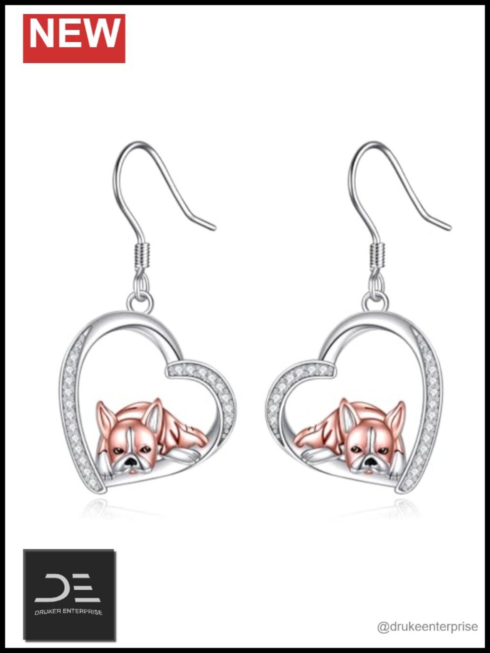 Boston Terrier Heart Earrings Sterling Silver Drop Dangle Jewelry Pet Lover Gift